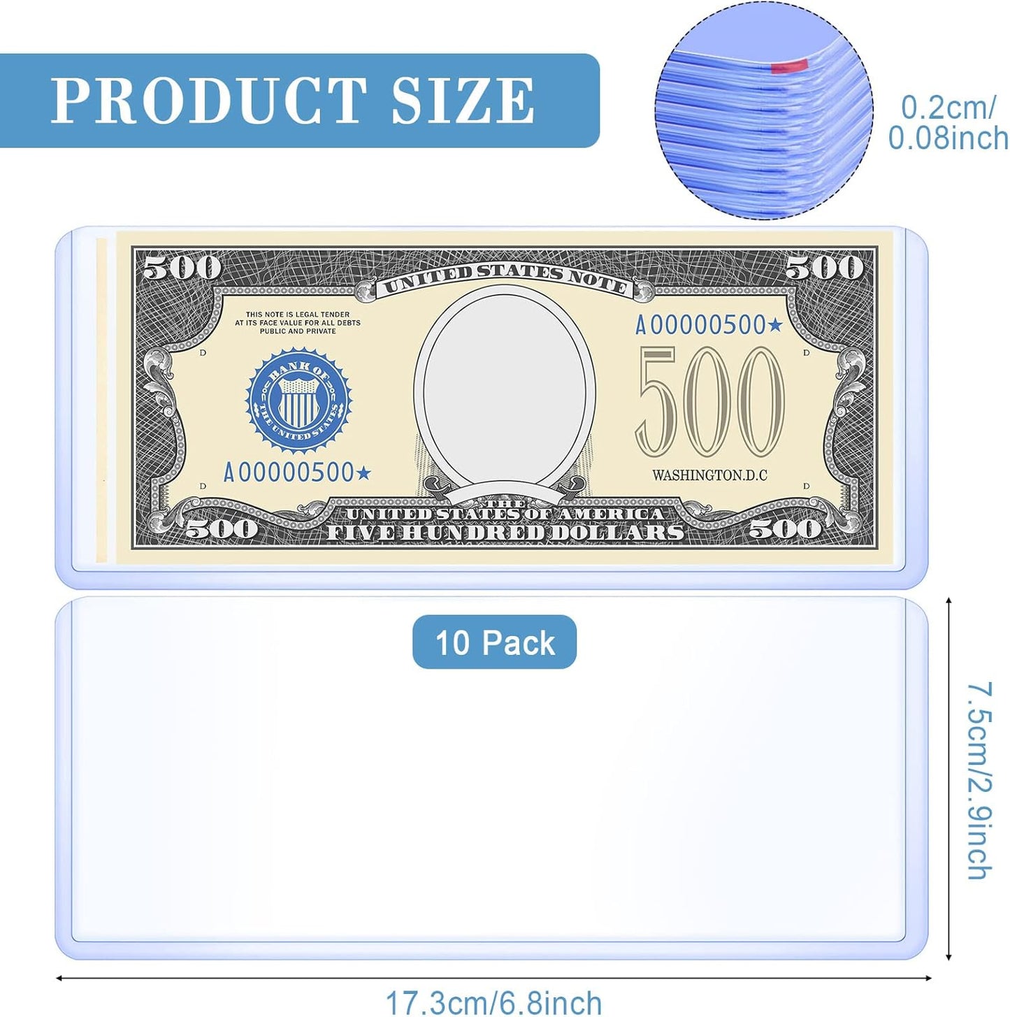 Sepamoon 10 Pieces Dollar Bill Sleeves, 6.9 x 2.95 Inch Hard Plastic Clear Currency Sleeves Waterproof Currency Holder Dollar Bills Display Protector Organizer Case Supplies for Collectors