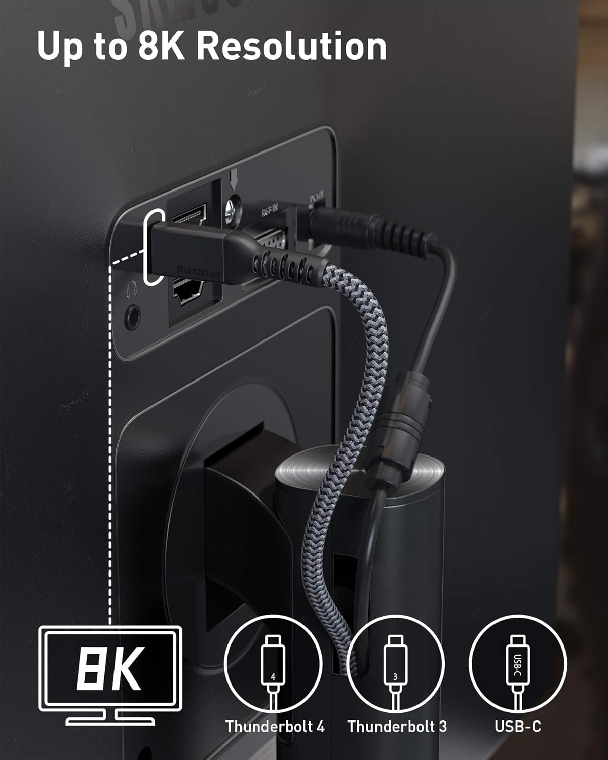 Maxonar [3.3Ft] Thunderbolt 4 Cable, 240W Thunderbolt Cable 40Gbps Sync 8K/5K@60Hz Display and for Thunderbolt 4, Thunderbolt 3, USB4, and USB-C Devices