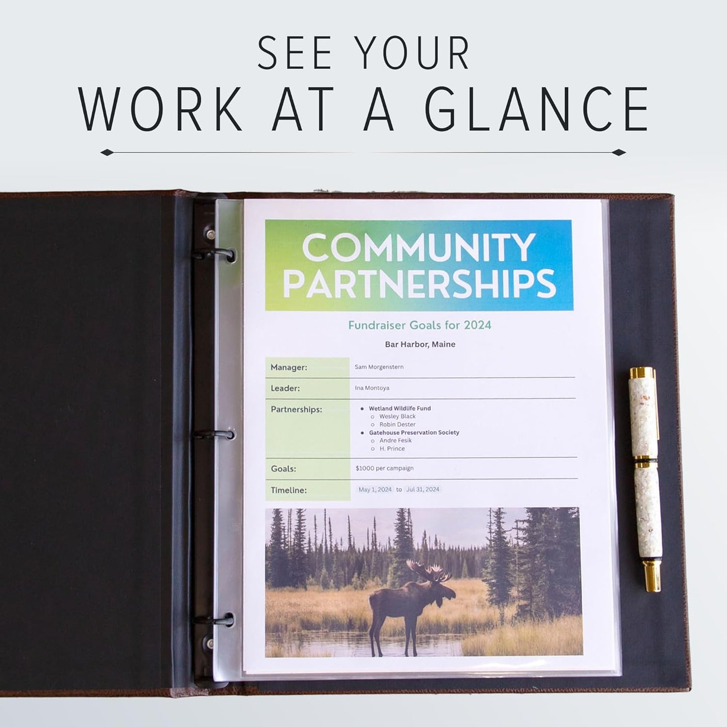 Gallery Leather Presentation Binder 3/4" With Hubbed Spine Freeport Black