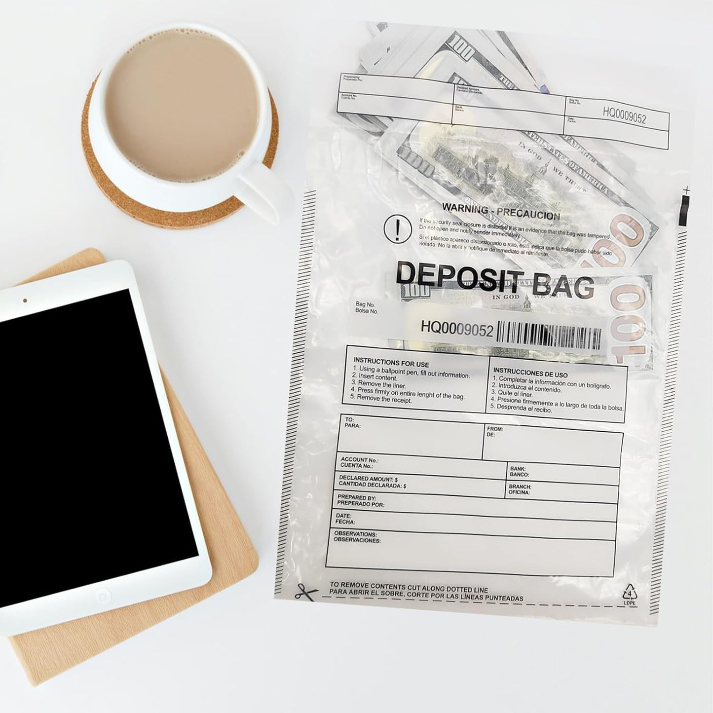 Daarcin100pcs9X12in Transparent Plastic Deposit Bag, Security Bank Pocket,Tamper Proof Bags，Cash Transfer Bag with Barcode and Self Sealing Adhesive,Used for Cash,Checks,Credit Cards