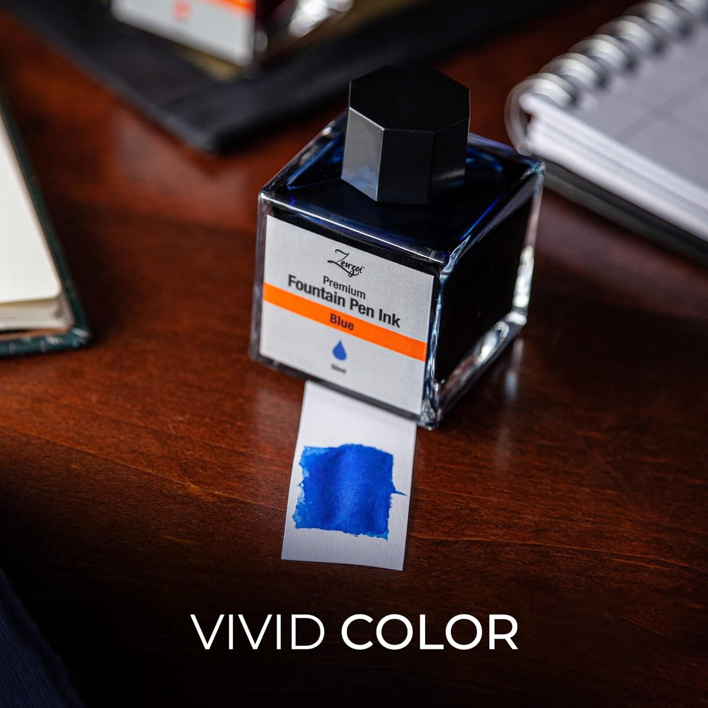 ZenZoi Fountain Pen Ink Bottle - Blue 50ml Bottle - Quick Drying, Smooth Writing, Rich Color - Glass Bottle - Ink for Fountain Pen Bottle (Blue)