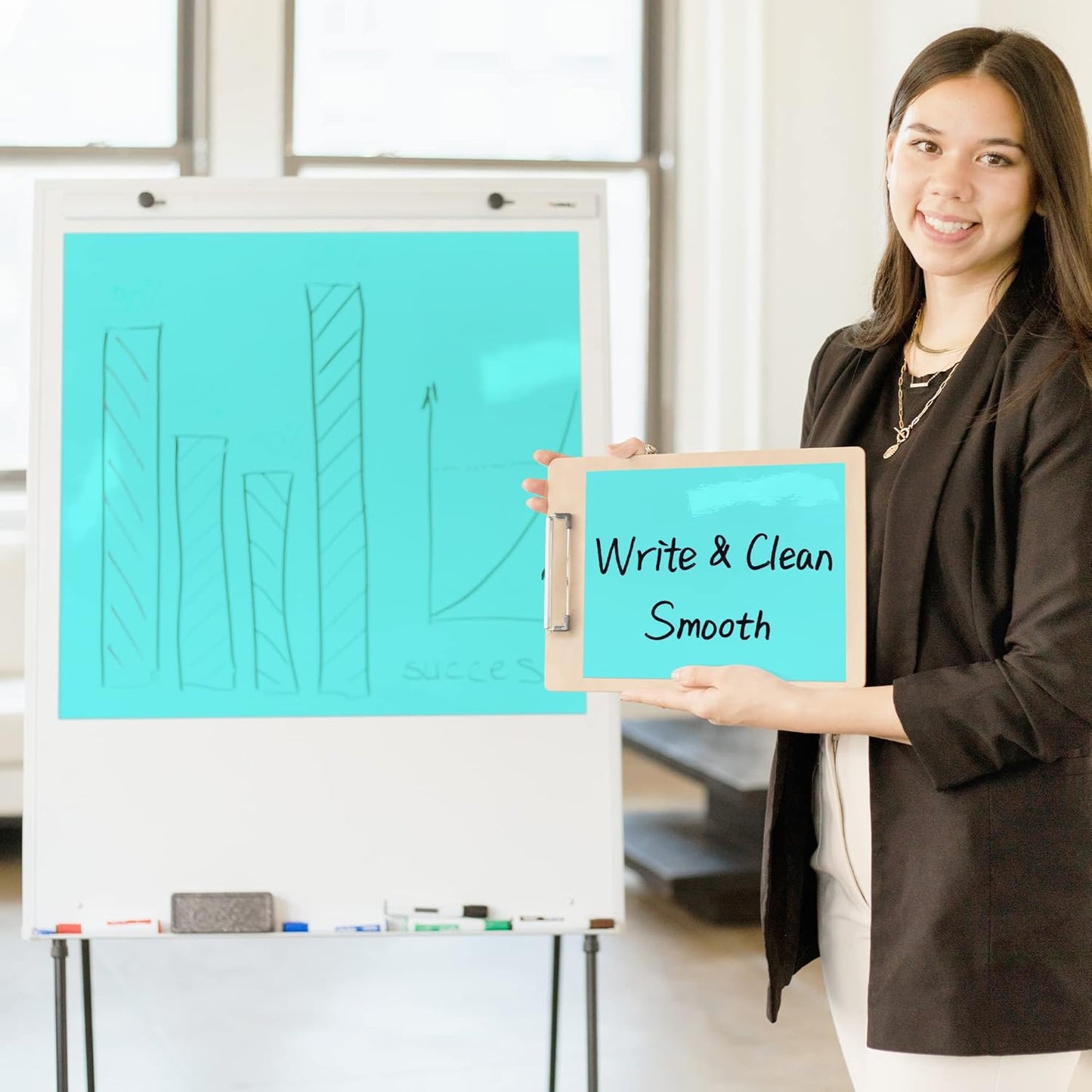 T&W SAME FILM White Board Dry Erase-Colorful Whiteboard Wall Sticker Roll 17.3''X78.7''-Self Adhesive Dry Erase Paper for Desk/Glass/Fridge/Office/Door/Classroom/Kids/Adults-3 Markers-Blue
