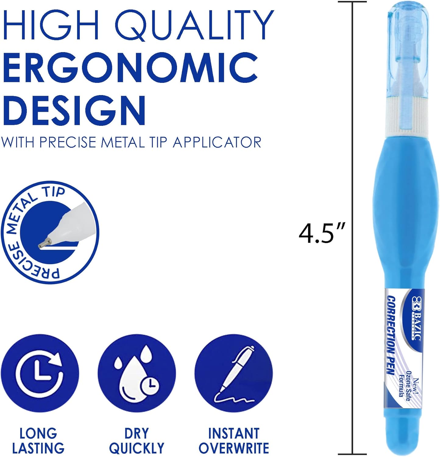 BAZIC Metal Tip Mini Correction Pen, 3ml (Pack of 3) (1615)