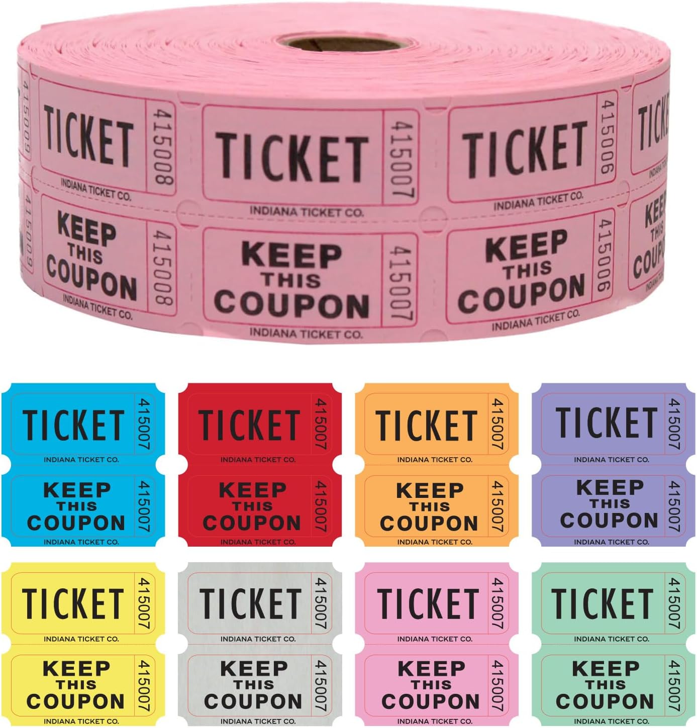 INDIANA TICKET CO. 1,000 Pink Raffle Tickets Double Roll, Premium Quality 50/50 Raffle Tickets, Tickets for Events, Carnivals, Door Prizes, Drinks and More