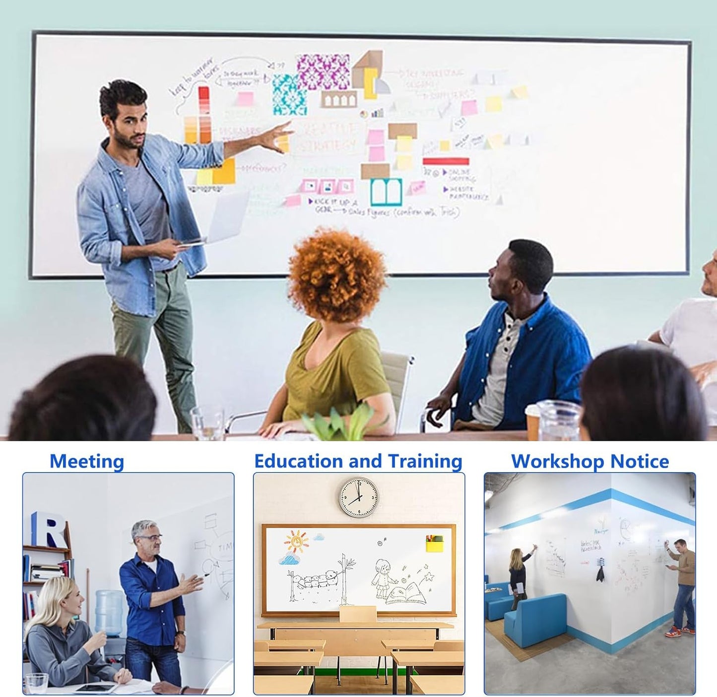 Magnetic Dry Erase Whiteboard Paper with Adhesive, 94" x 47" White Board Film for Wall, Easy to Write and Clean Dry Erase Board for Office, Classroom, Home, Include Marker, Magnetic Eraser and Magnets