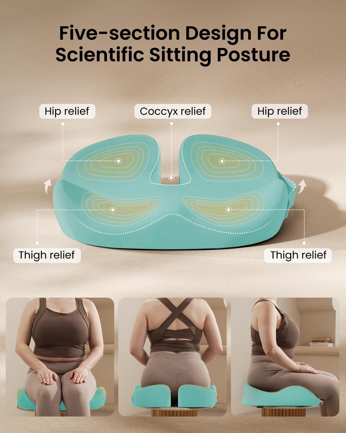 ProtoArc Extra Large Seat Cushions for Office Chairs, Ergonomic Memory Foam Seat Cushion for Home, Extra Cover, Car Seat Cushions for Driving, Pressure Relief Pad for Sciatica - Mint Green