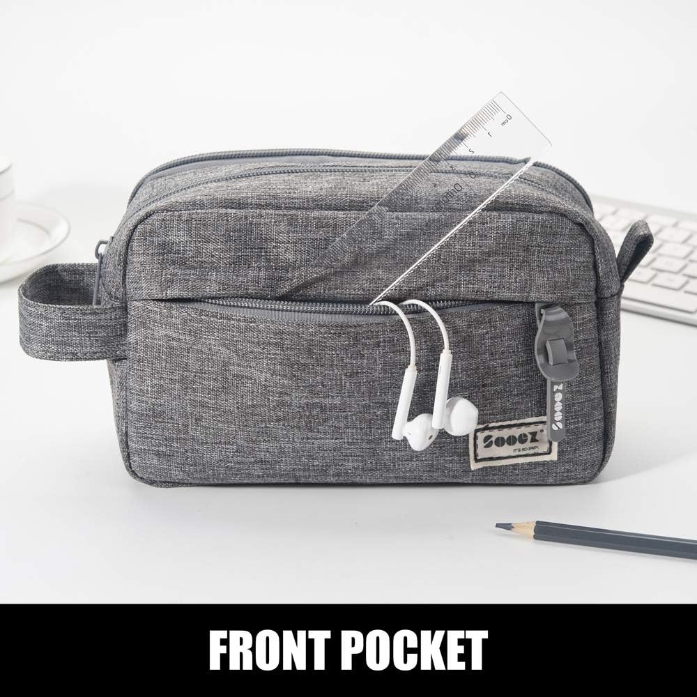 Sooez High Capacity Pencil Case, Big Pencil Bag Pouch Box Organizer Pen Case, Portable Journaling Supplies with Easy Grip Handle & Loop, Asthetic Supply for Girls Adults, Grey