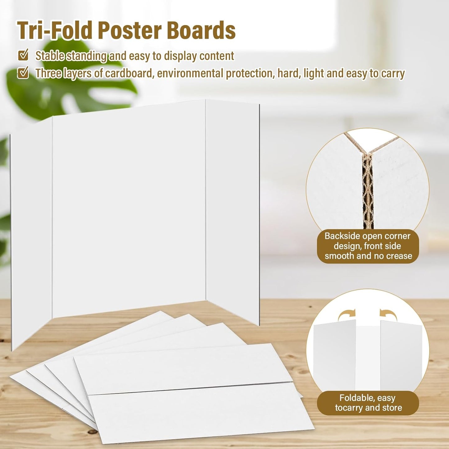 8 Pcs Trifold Poster Board, 26x17 inches White Poster Board Comes With Sticky Accessories, Corrugated Presentation Boards, Display Board for School Projects, Business Presentations, 8 Count