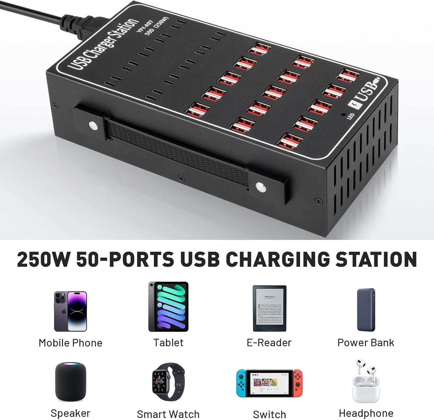 250W Desktop Charging Station, 30 USB A + 20 USB C, Multi Port Charging Station for Phones, Tablets, Watches, and More [Lcoco&Dream]