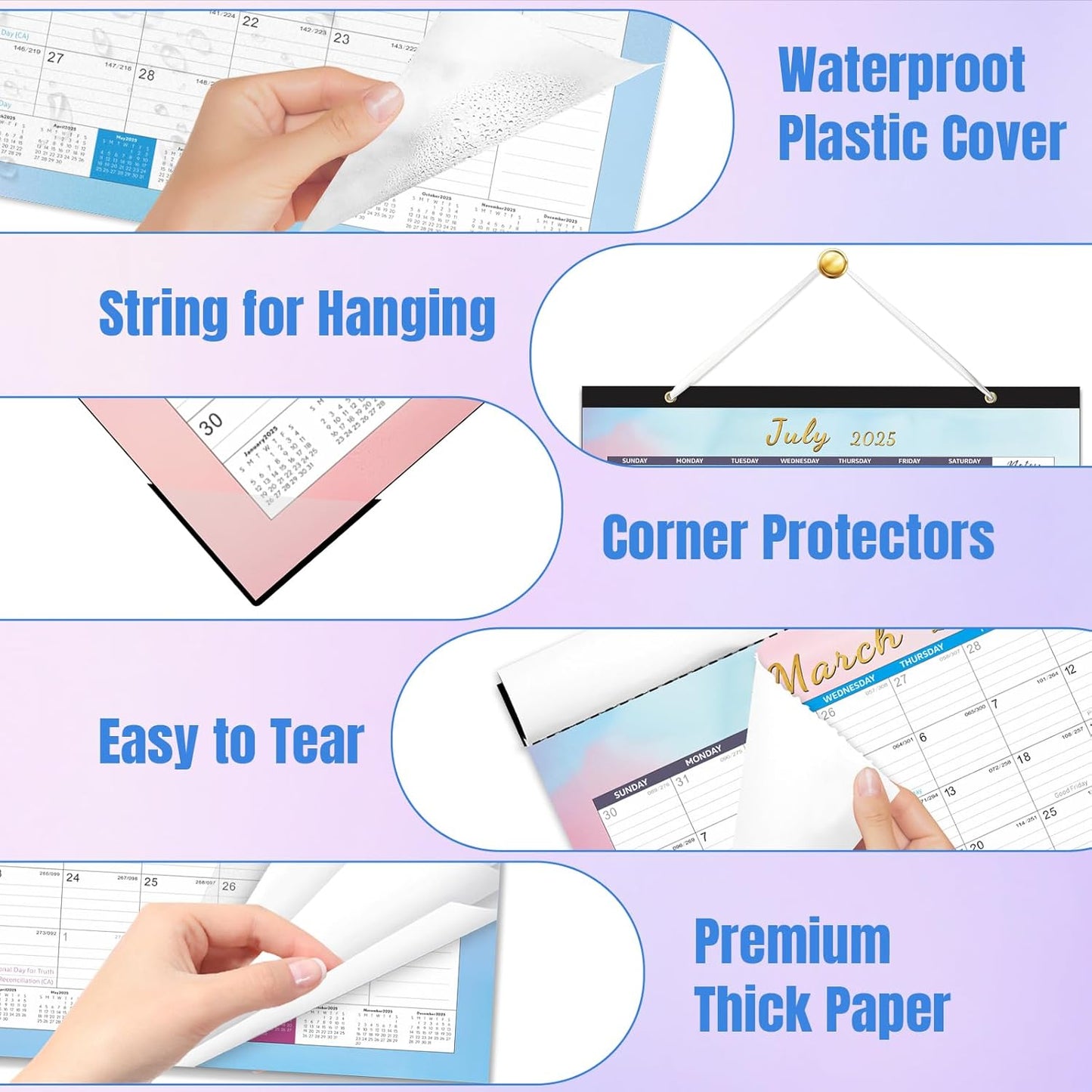 Gannyfer Desk Calendar 2025-2026, Magnetic Calendar for Refrigerator, July 2025 -Dec 2026, 18 Monthly Large Yearly Desktop/Wall Calendar with Stickers Plastic Cover Hanging String, for Office, Home or School, 17" x 12"