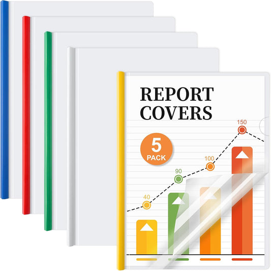 JOERSH 5Pcs Clear Report Covers with Sliding Bar, 40 Sheet Capacity Plastic Binder Paper Protector, Report Folders with Clear Cover for Resume File Documents, 5 Colors