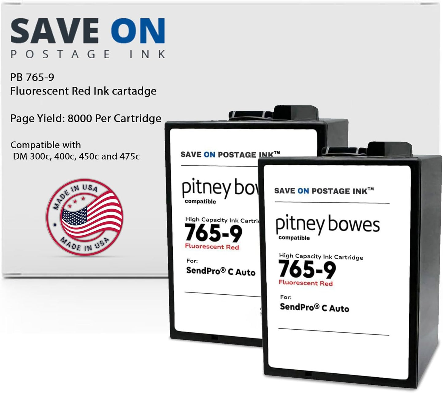 Save On Postage Ink 765-9 Compatible PB 765-9 SendPro MailStation Postage Meter Ink - Compatible PB Postage Meter Ink Cartridge for DM 300c, 400c, 450c and 475c | 2 Pack