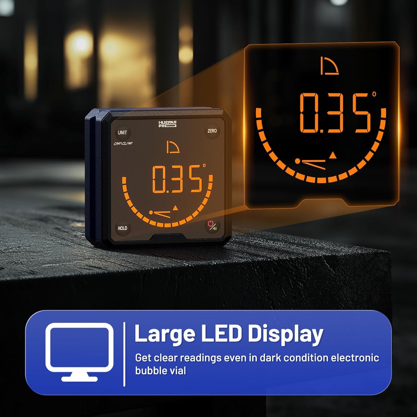 HueparPro Digital Angle Gauge Angle Finder Level with V-Groove Magnetic Base&Backlit LCD Angle Ruler Electronic Table Saw Bevel Gauge Protractor Inclinometer for Construction, Woodworking, Machinery