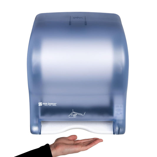 San Jamar Classic Paper Towel Dispenser Smart Essense Electronic Roll Towel Dispenser for Bathroom, Kitchens, and Restaurants, Plastic, 9.75 x 14.50 x 12.50 Inches, Blue