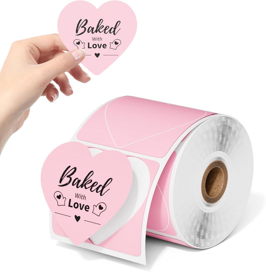 Phomemo 3" Pink Thermal Labels for Shipping Label Printer - Cute Label for Small Business Supplies - 500 Pink Labels/Roll, Cute Heart Stickers Roll for Custom Stickers Personalized & Business