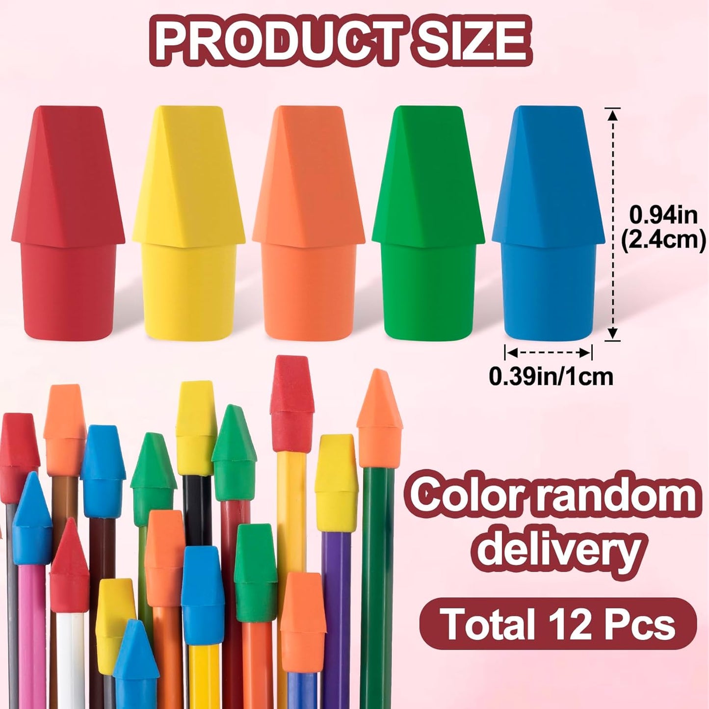 12 Pack Random Color Pencil Top Erasers, Halloween Pencil Topper Erasers, Fun Pencil Cap Erasers Bulks, School Supplies for School, Office, Classroom, Kid, Adults Painting Drawing