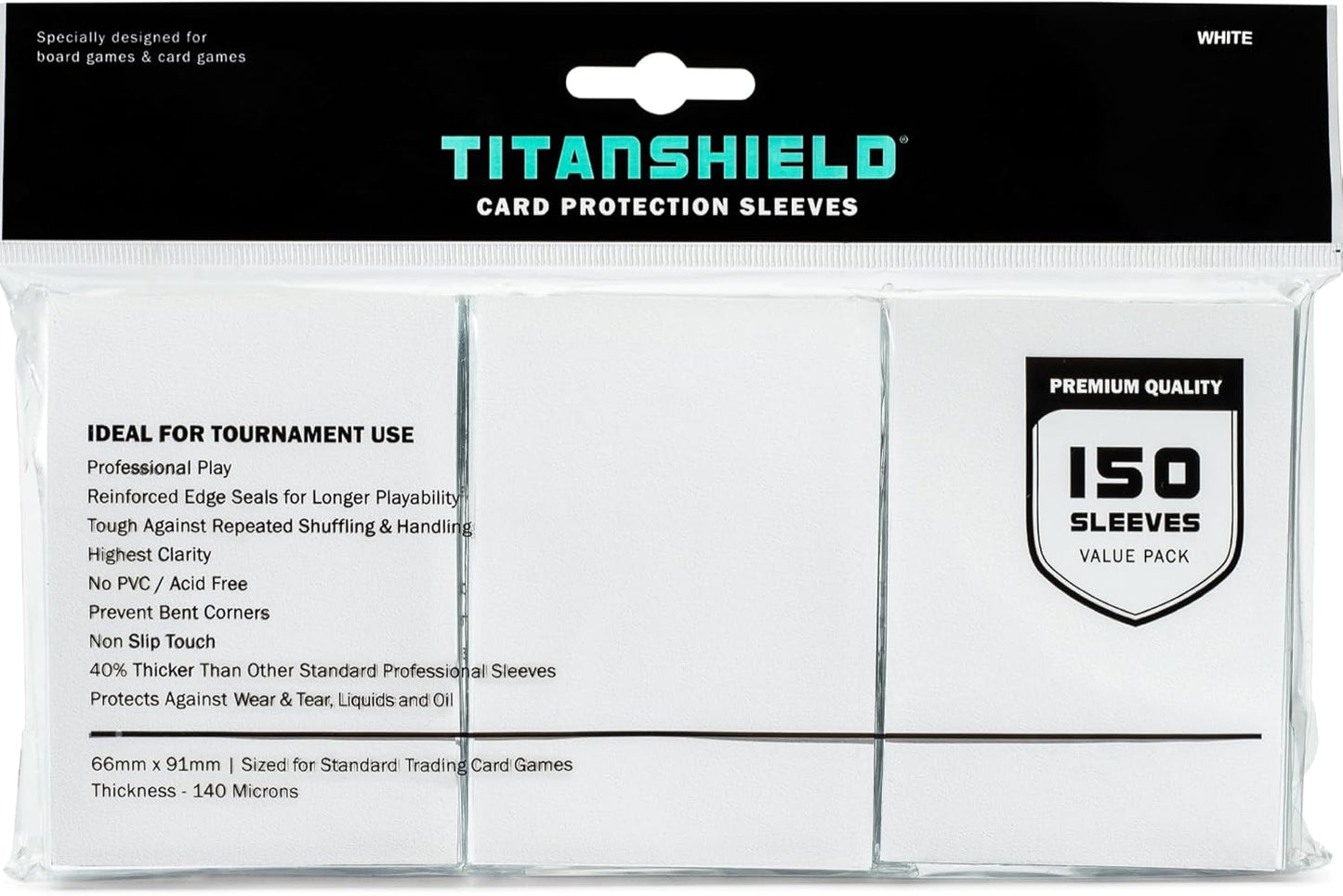 TitanShield TitanShield (150 Sleeves, White) Compatible with Standard Sized Board Games, MTG Magic The Gathering, Pokemon, Lorcana, and Trading Card Sleeves Deck Protector 2.5" x 3.5" 66x91mm