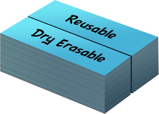 LLPT Dry Erase Magnetic Labels 1" x 3" 50 Packs Blank Writable Magnet Stickers Reusable for Refrigerator Shelf Whiteboard Toolbox Craft and Other Metallic Surfaces Blue (DML1030BL)