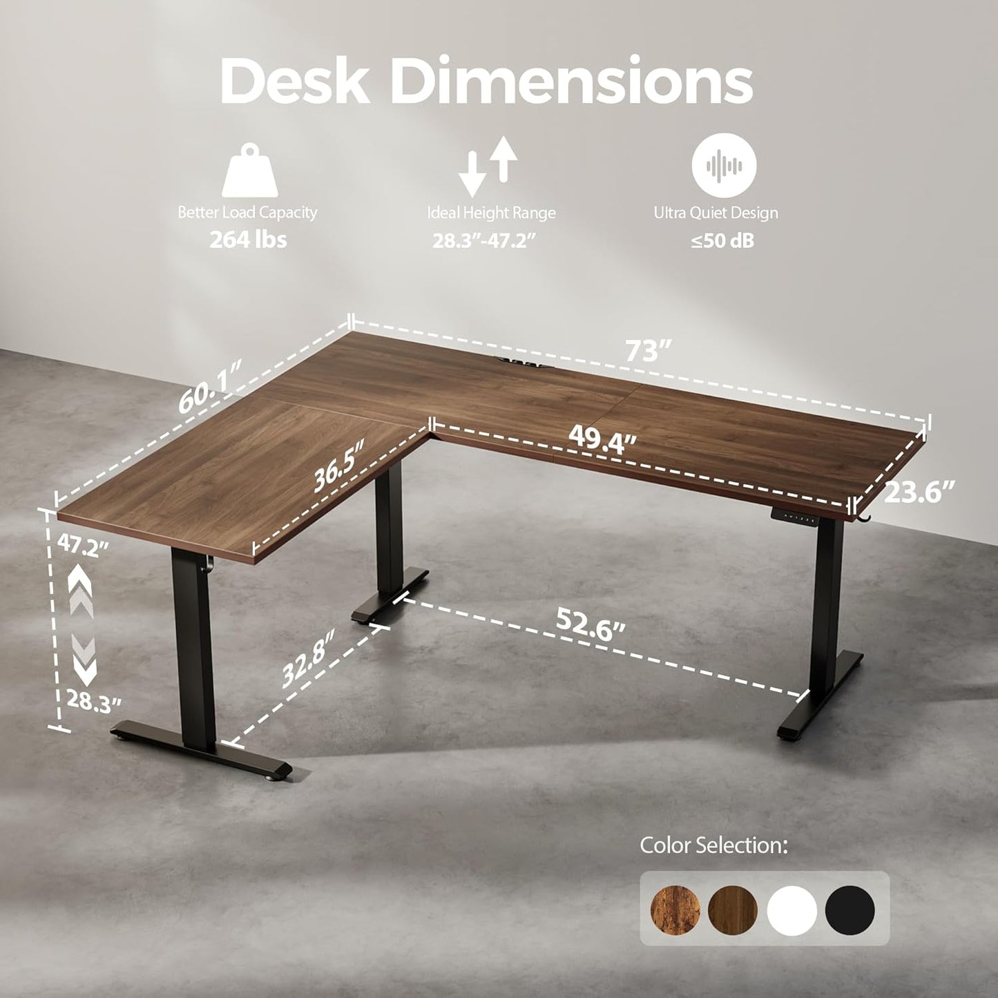Agilestic Triple Motors 73" x 60" L Shaped Standing Desk, Electric Standing Desk Adjustable Height, Extra Large Desktop Corner Table for Home Office, Gaming Workstation, Splice Board, Dark Walnut