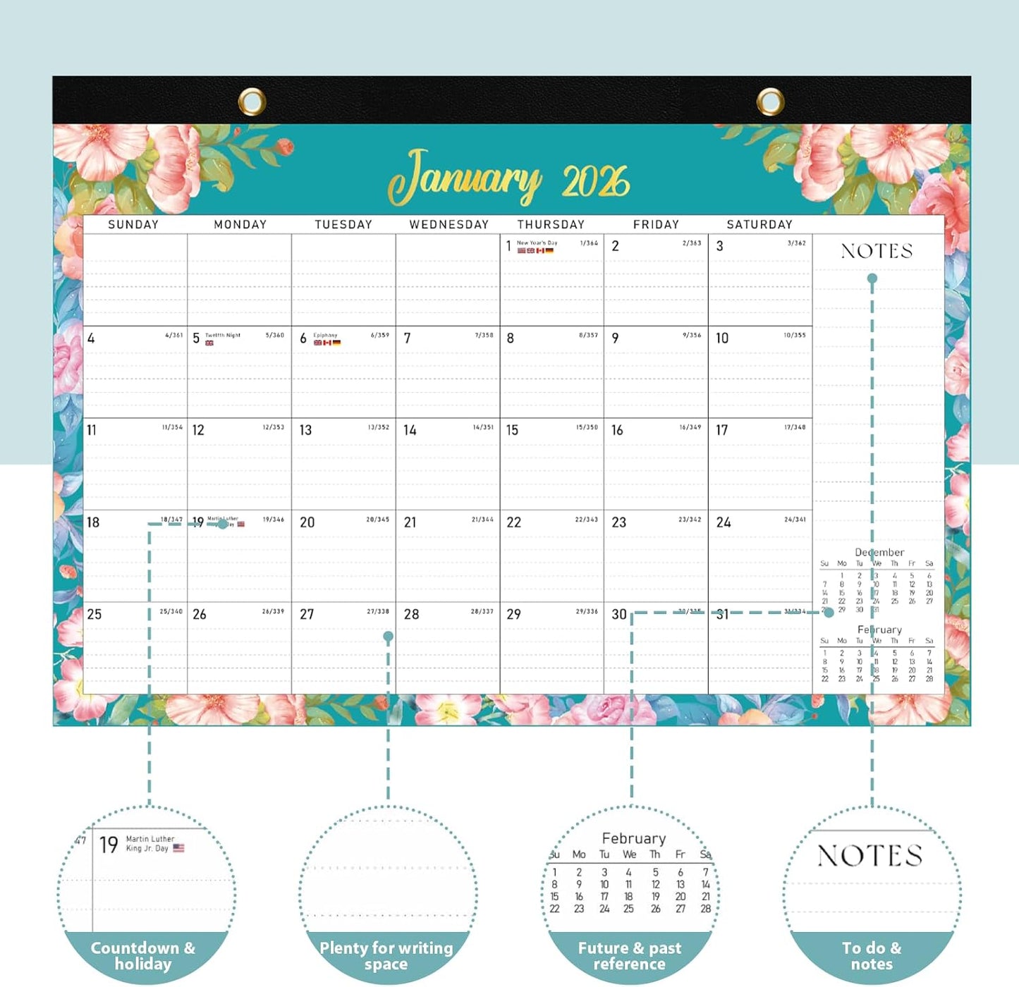 2026 Desk Calendar, Large Desktop/Wall Monthly Calendar 17'' x 12'' School Year Desk Planner for Teacher Family School Office Supplies (Flower-A, 17"x12"(Jan 2026-Jun 2027）)