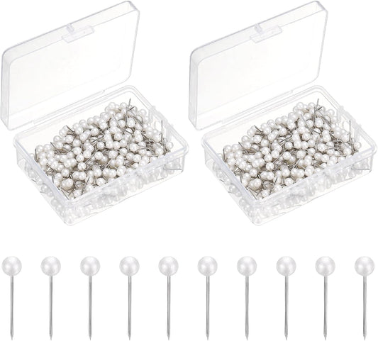 uxcell 800 Pcs Push Pins, Map Thumb Tacks 4mm Round Head Decorative Push Pins for Bulletin Board Home Office Travel Wall DIY Crafts Map Photo, Metallic White