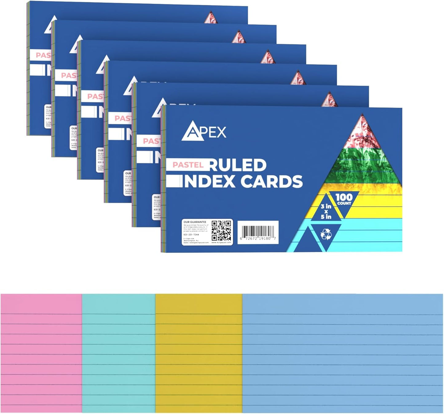 Index Cards 3x5 Bulk (600 Cards, Pastel), Colored Flash Cards For Studying, Note Cards, Flashcards, Notecards,100 Per Pack, (6 Pack)