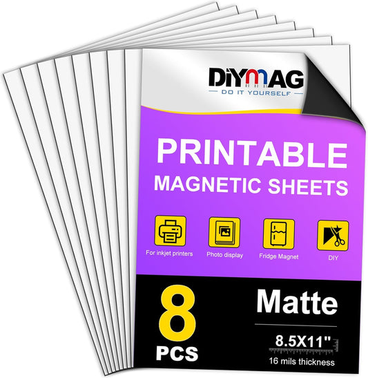 DIYMAG Printable Magnetic Sheets, 8Pcs 8.5 x 11 Inch Flexible Magnet Sheets Matte Non Adhesive Magnetic Paper for Inkjet Printer Photo DIY Crafts