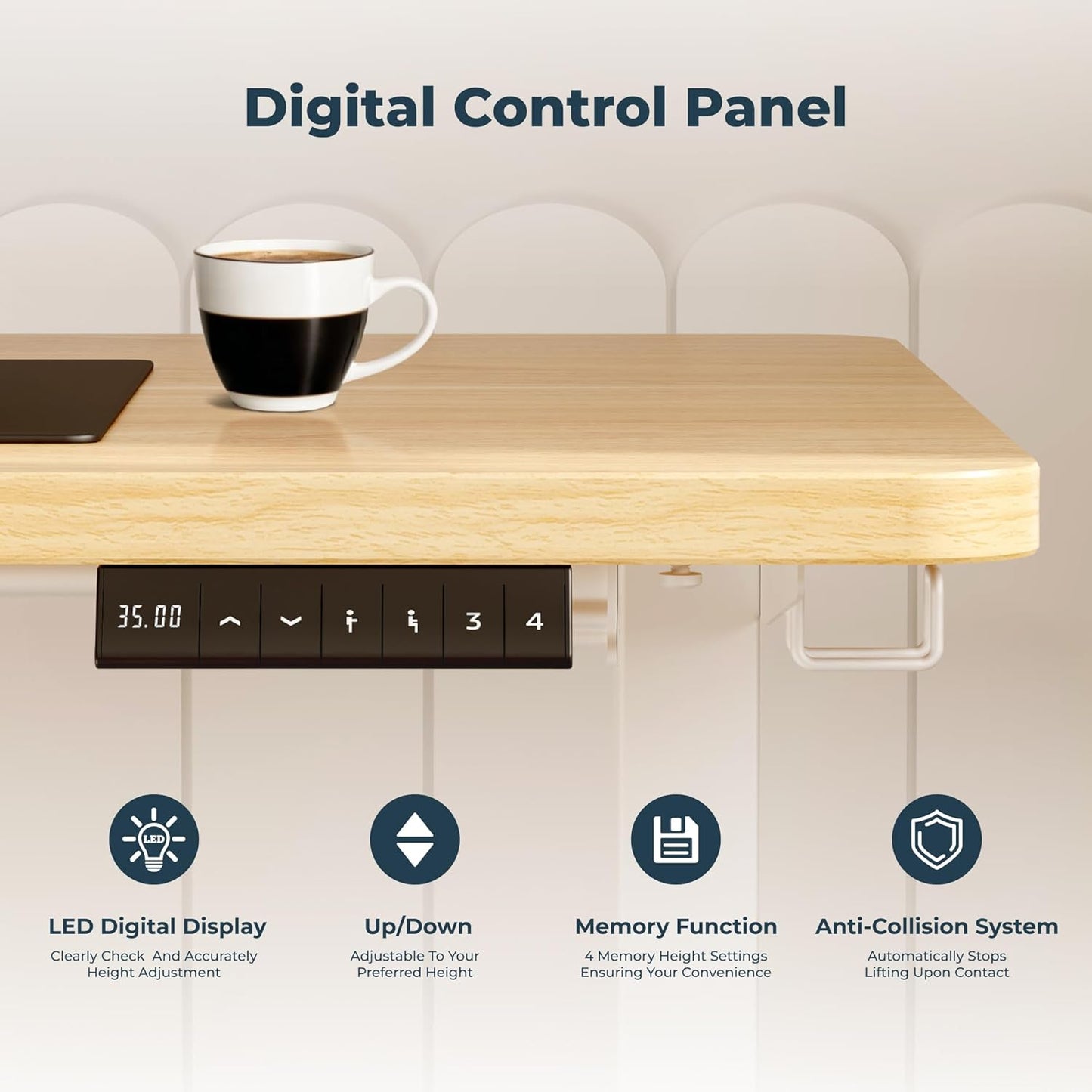 Adjustable Standing Desk, 63x24 Inches Home Office Desk with Memory Preset Computer Workstation Maple Top + White Frame