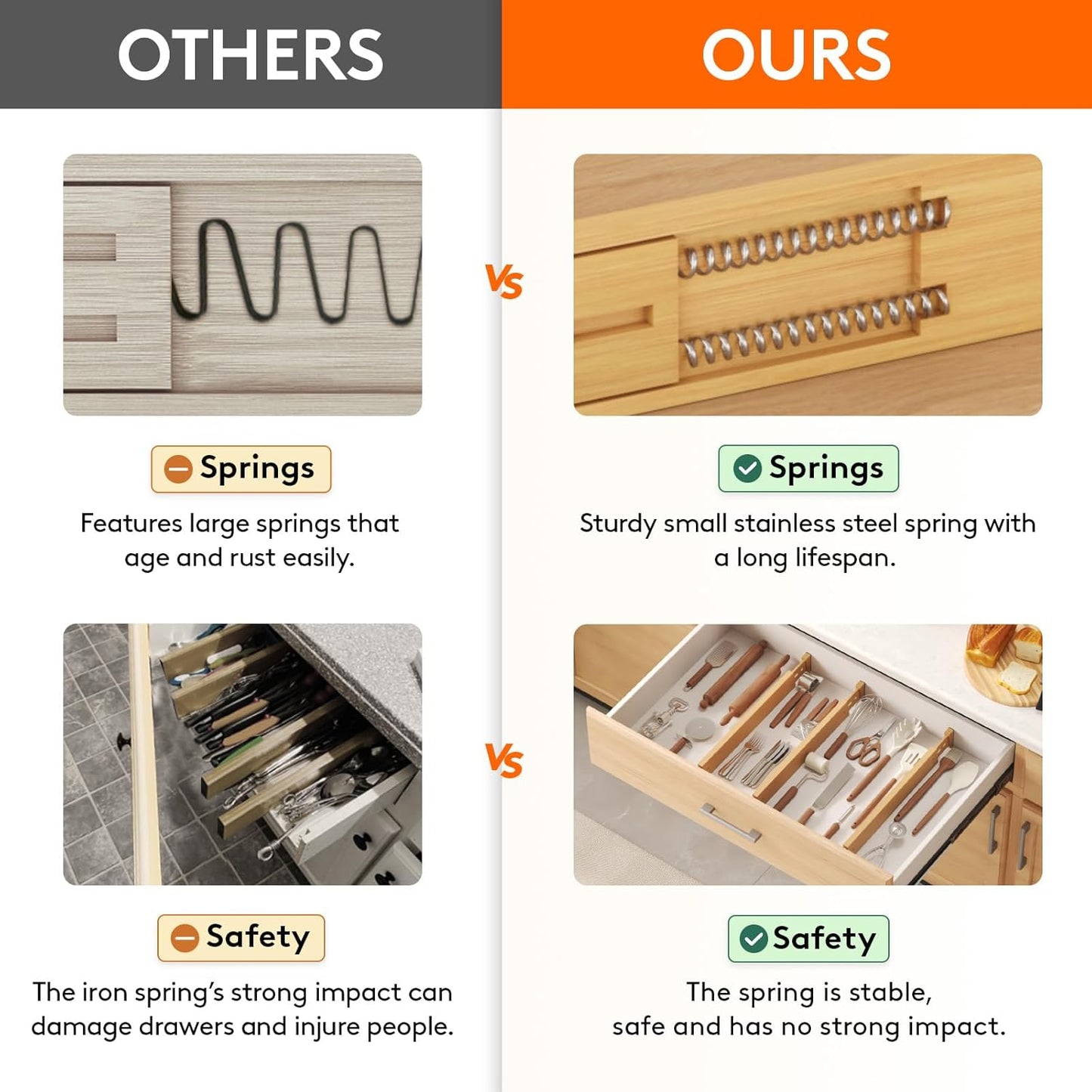 Lifewit 8 Pack Drawer Dividers Bamboo 2.4" High, 16-22" Adjustable Drawer Organizers for Clothes, Wooden Dresser Separators in Bedroom/Bathroom/Kitchen/Fridge/Office Organization and Storage