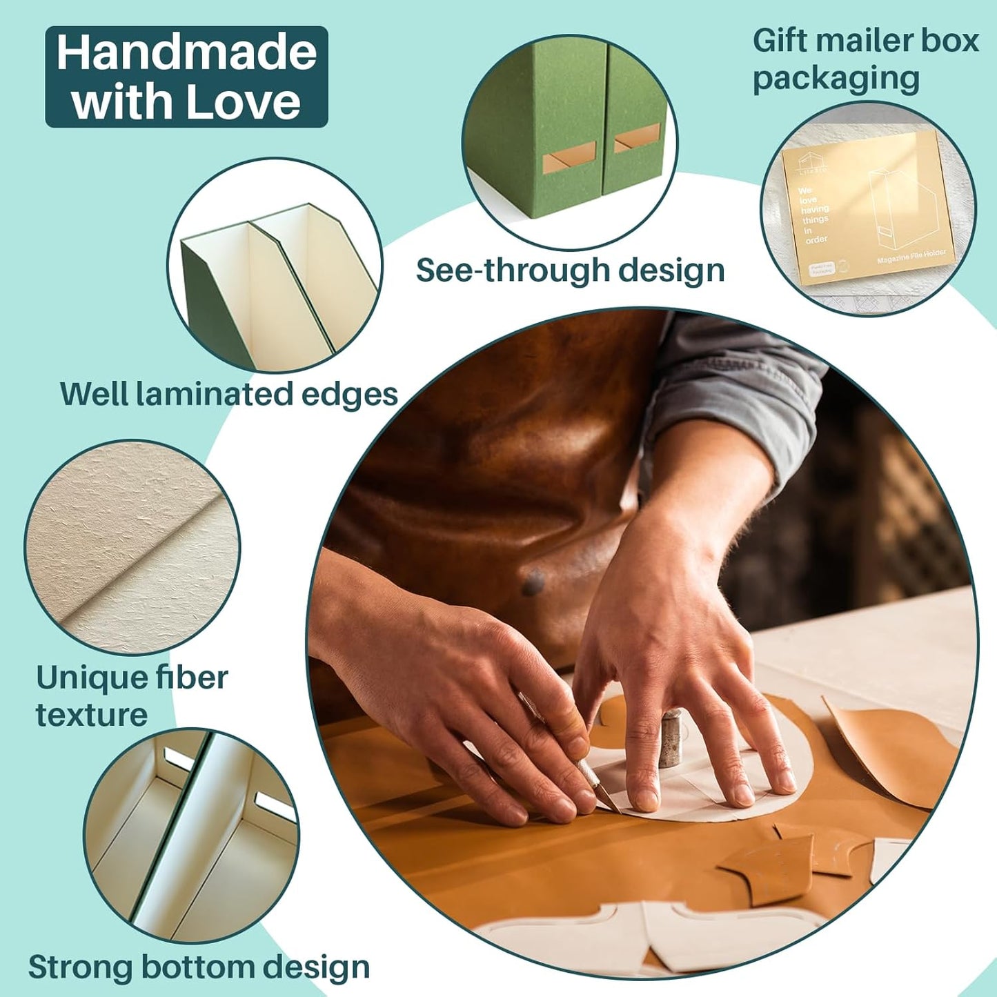 Magazine Holder - File Holder and Desk Organizer, Paperboard Book Organizer and Storage Box for Documents, Magazine Holder Rack for Classroom, Home, and Office (Leaf Green, 4-Pack)