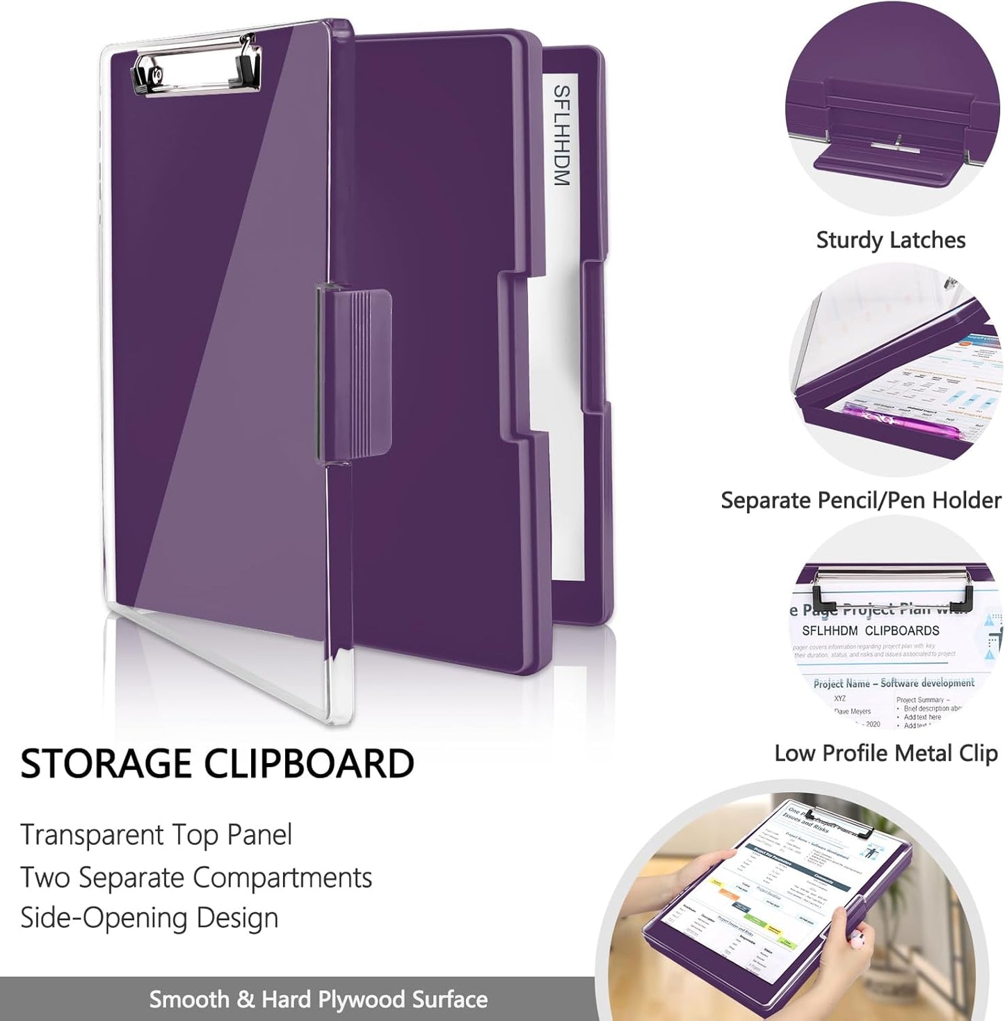 Clipboard with Storage,Heavy Duty Clip Boards 8.5x11 with 2 Storage Case,Clear Visible Top Panel Storage Clipboards,Side Open Clip Boards,Nursing Clipboard Folder Case for Office Supplies-Dark Purple