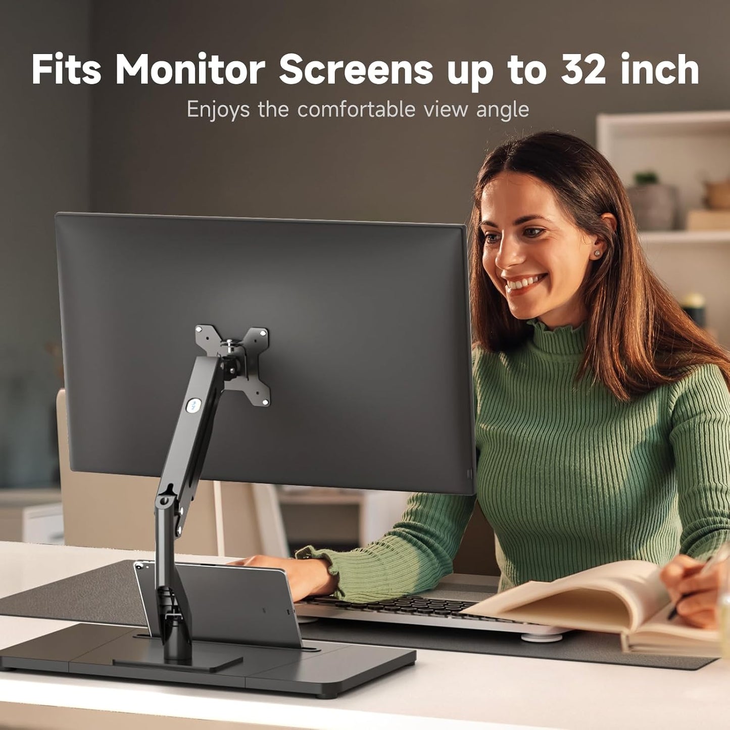 suptek Single Monitor Mount Gas Spring Arm Mount with Base,Free Standing Pneumatic Height Adjustable Monitor Desk Stand for 17 to 32 inch,Holds up to 22 lbs,Black(ML8C)