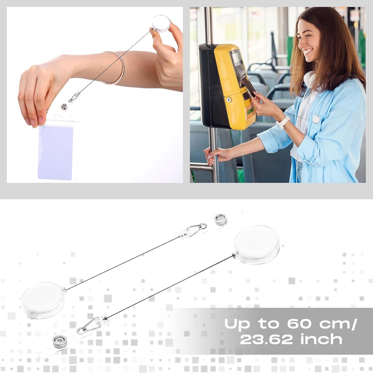 Zonon 100 Pieces Retractable Badge Reel Clips ID Card Holder Reel with Metal Belt Clip for Hanging Cards Key Chains, Name Badge Holders for Nurses Teachers Students(Clear)