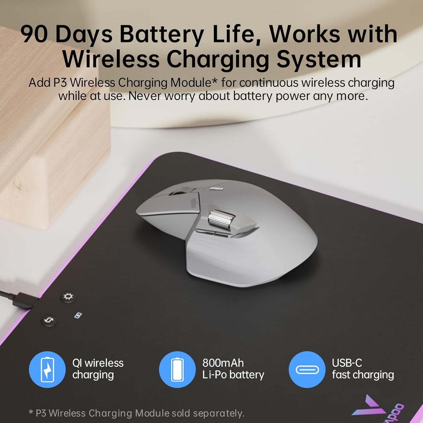 Rapoo MT760Mini Bluetooth Wireless Mouse - Bluetooth 5.0 and 2.4GHz Multi-Mode Connection, Support 4 Devices, M+ Cross Computer Technology, 11 Programmable Buttons,Light Grey