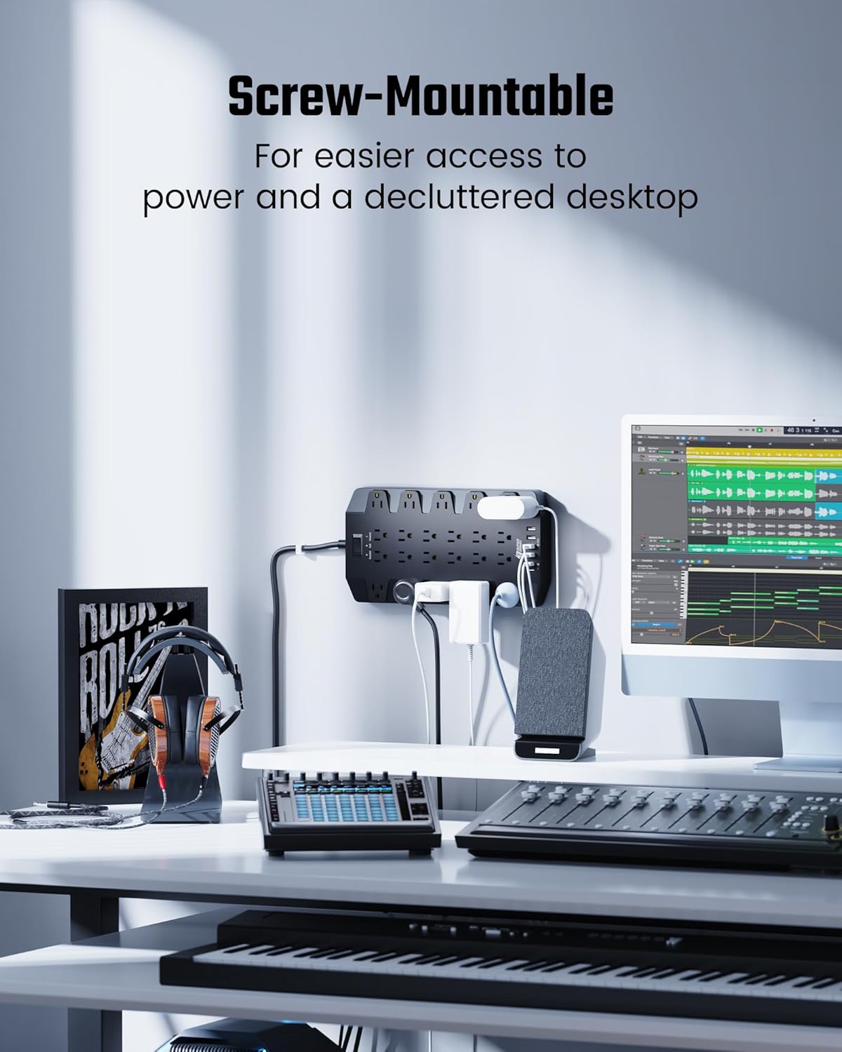 Power Strip, SUPERDANNY Surge Protector with 22 AC Outlets, 2 USB-C and 4 USB Ports, 1875W/15A, 2100J, 6.5Ft Extension Cord Surge Protector Power Strip with Wall Mount Holes for Home, Office, Dorm