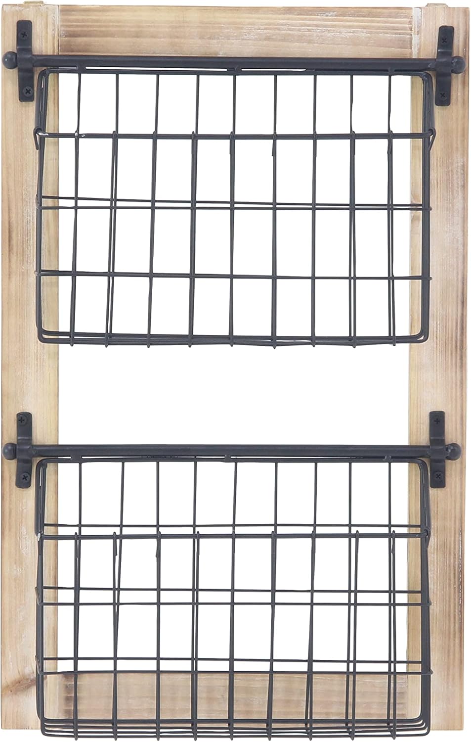 Deco 79 Metal Rectangle Magazine Rack Holder with Suspended Baskets, 14" x 4" x 22", Black, 22"H