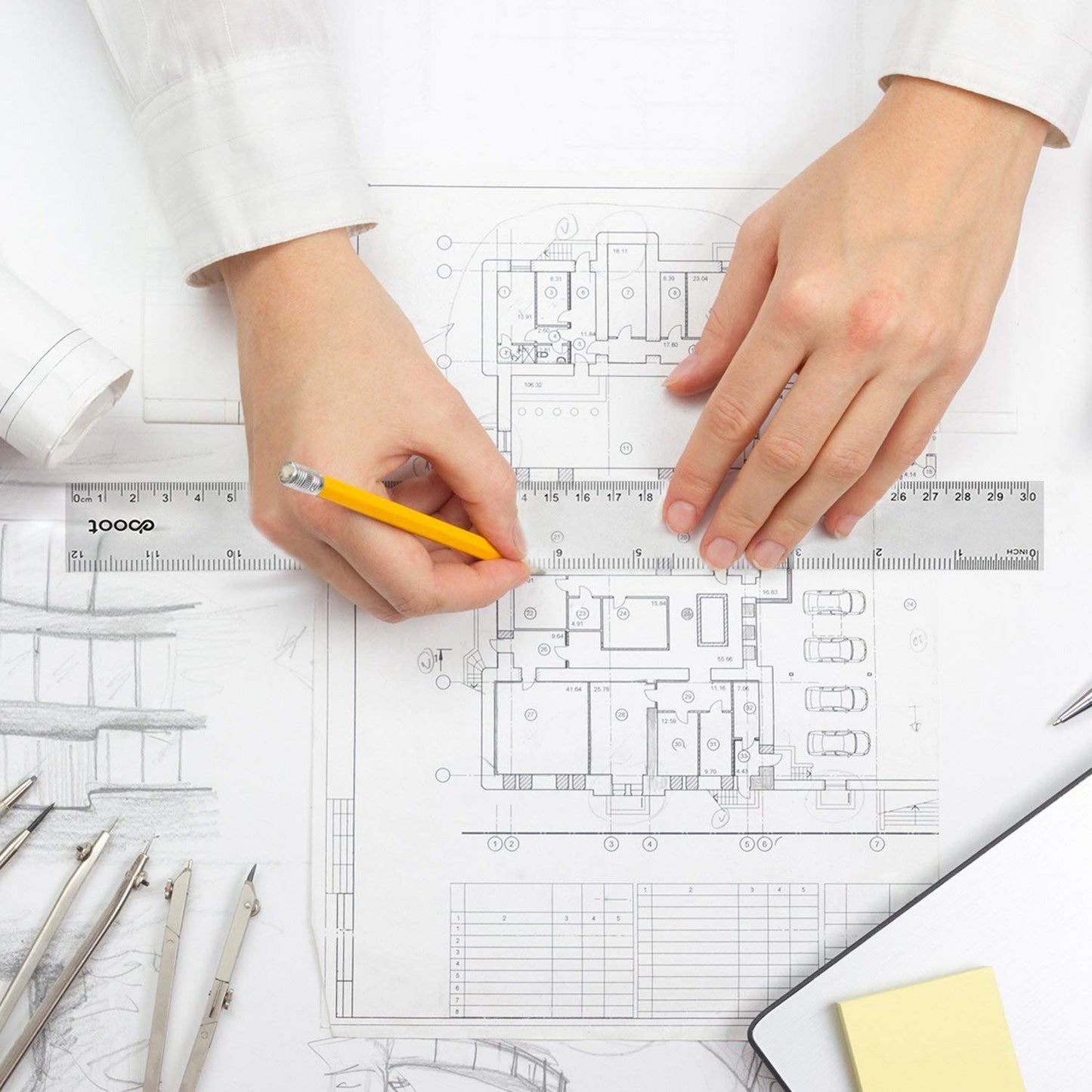 Eboot 2 Pack Clear Plastic Ruler 12 Inches Straight Ruler Plastic Measuring Tool for Student School Office