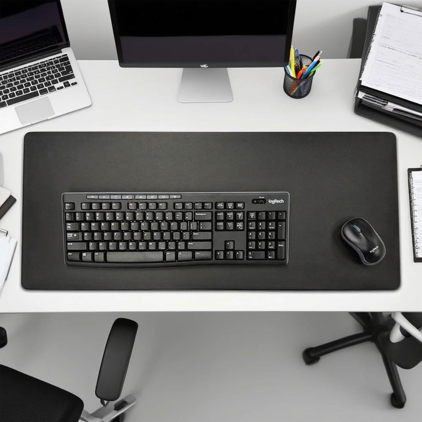 Dacasso Black Leatherette 30" x 12.5" Keyboard/Mouse Desk Mat