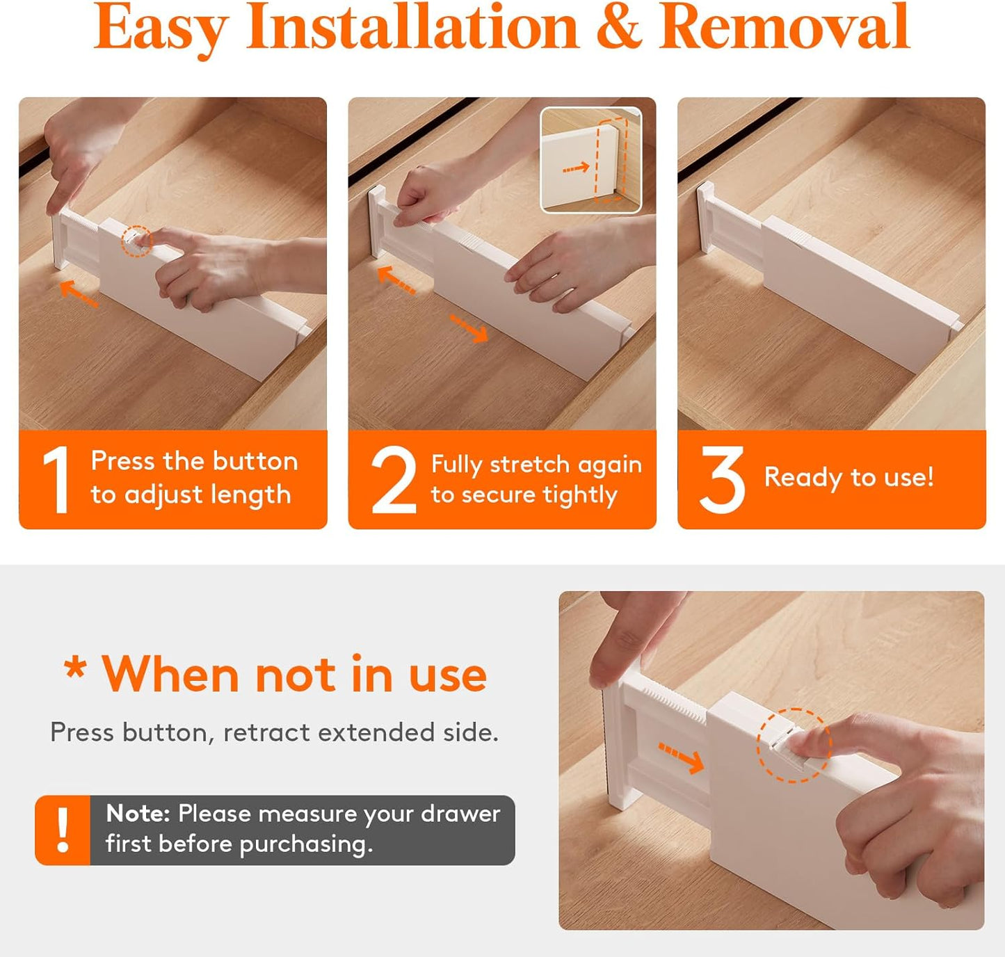 Lifewit 14 Pack Drawer Dividers 4" High, 11-17" Adjustable Drawer Organizers for Clothes, Expandable Dresser Separators in Bedroom/Bathroom/Kitchen/Fridge/Office Organization and Storage, Beige