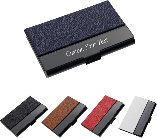 Taikuri Custom Business Card Holder Personalized Engraved Leather Business Card Case Holder Customized Your Text/Logo for Women/Men as Business/Unique Gift