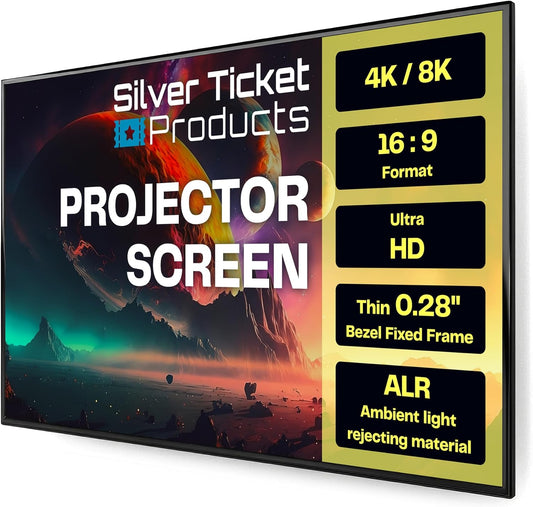 Silver Ticket Products S7 Series 6 Piece Thin Bezel Home Theater Fixed Frame 4K, 8K Ultra HD, HDTV, HDR, Active 3D Projection Screen, 16:9 Format, 120" Diagonal, UST ECLIPSE Material S7-169120-ECLIPSE