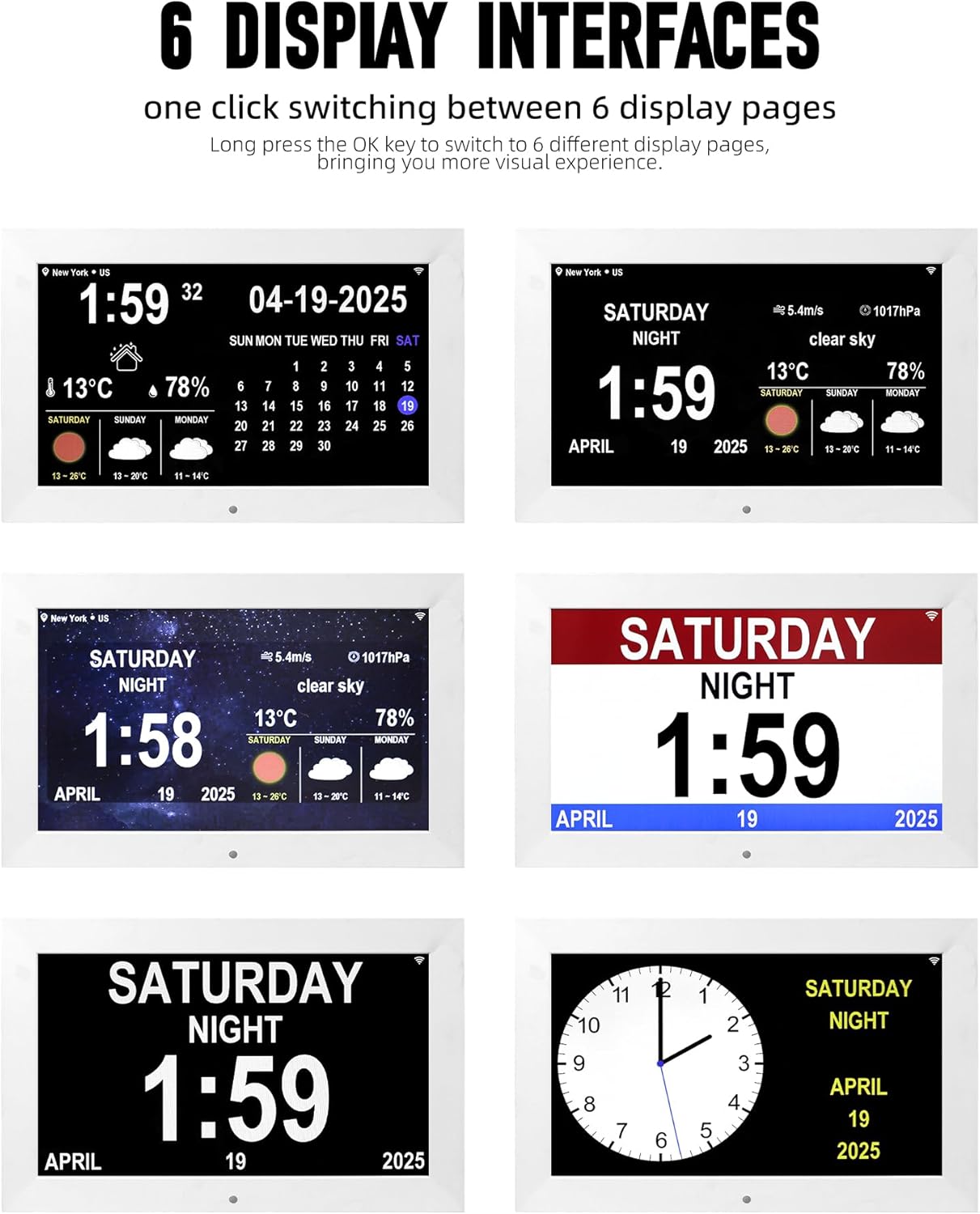 WiFi Digtial Wall Clock,Desk Clock with Weather Temperature Humidify,10 Day Weather Forecast,Weather Station with Digital Calendar and Dementia Alarm Clocks for Seniors. (White, 10.1 inches)
