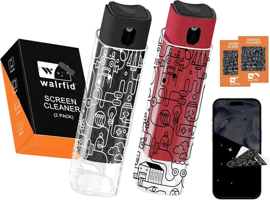 walrfid 2 Pack Car Screen Cleaner, Computer Screen Cleaner Spray and Wipe, Laptop Cleaning Mist Kit for Electronic iPad, iPhone, Phone, MacBook, TV, Car Monitor Display, with Graffiti Case, Black Red