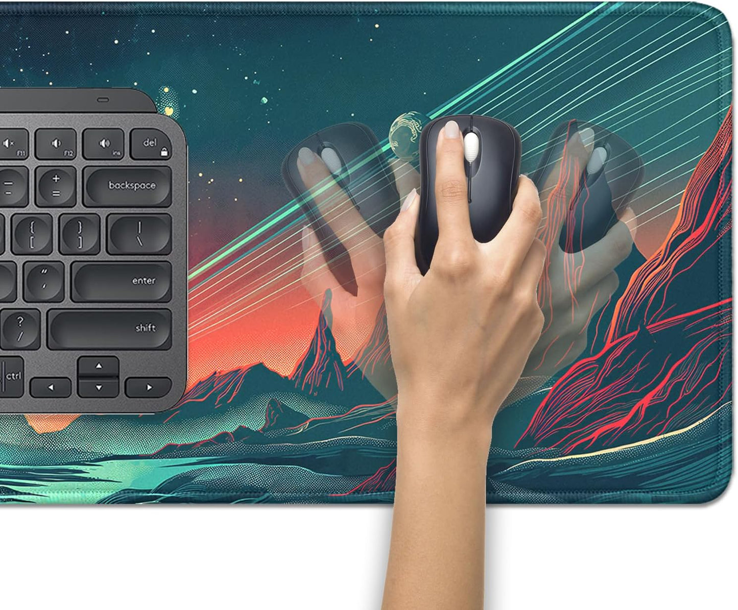 Sci Fi Space Planet Mouse Pad,Extended Mousepad Desk Pad with Stitched Edges,Non-Slip Waterproof Rubber Base Mouse Mat for Office Computer Keyboard Laptop Home(27.5x11.8 in)
