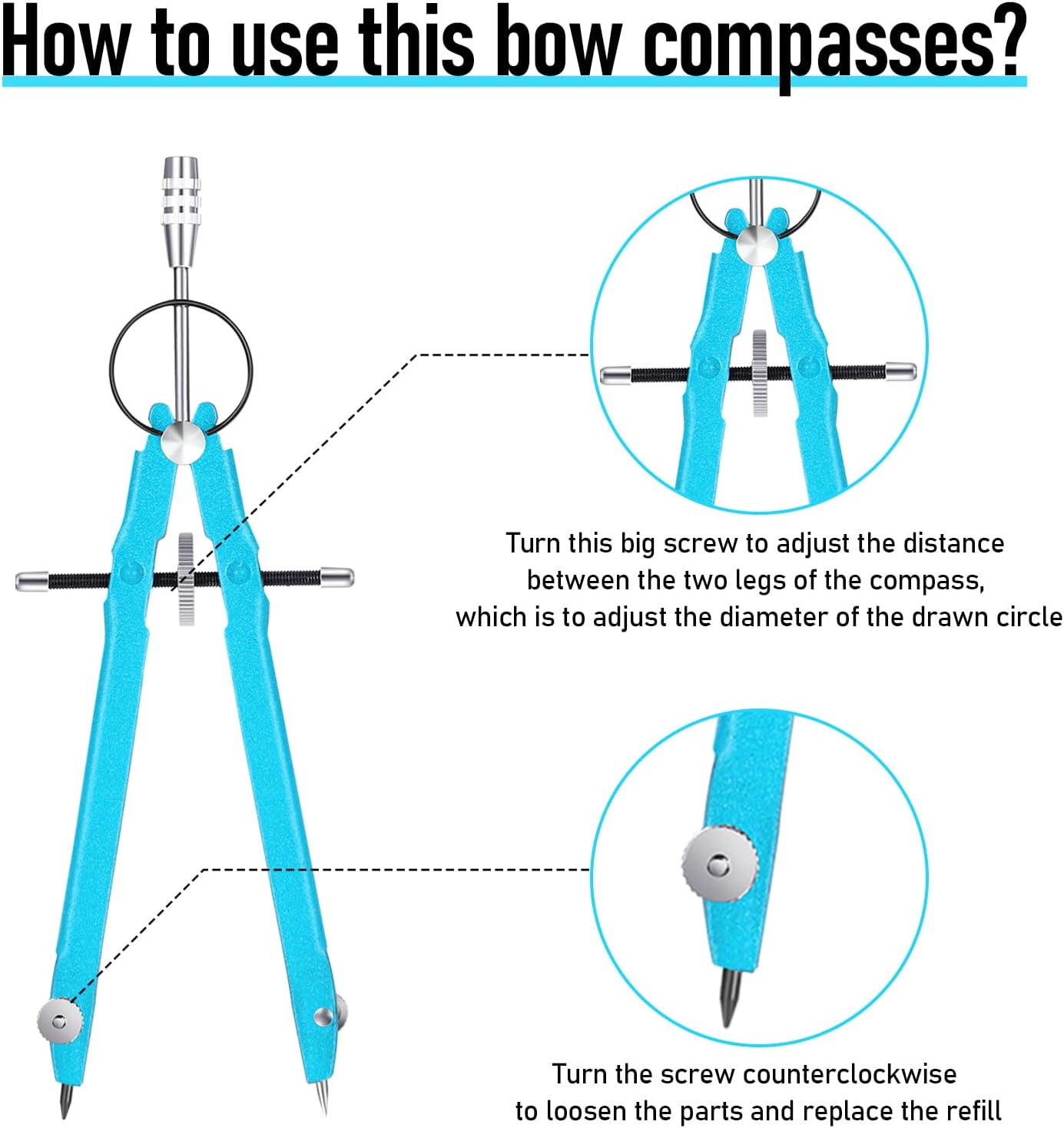 EBOOT Student Geometry Math Set, Drawing Compass and 6 Inch Clear Swing Arm Protractors 180 Degree Math Protractor (Sky Blue)