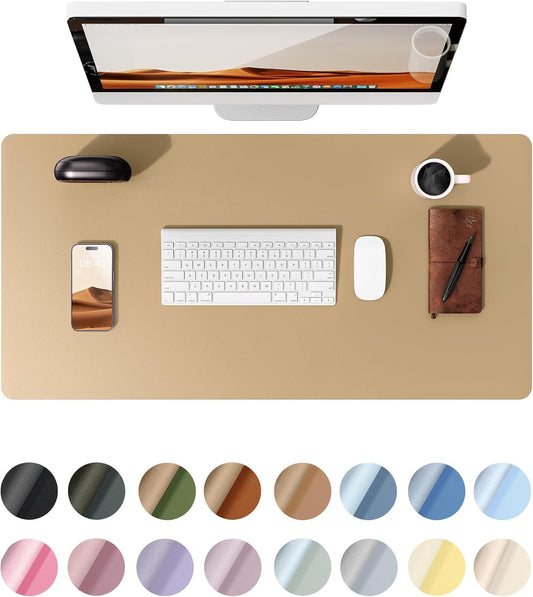YSAGi Leather Desk Protector, Office Mat, Large Mouse Pad, Non-Slip PU Leather Blotter, Laptop Desk, Waterproof Writing Pad for Office and Home (Latte, 23.6" x 13.8")