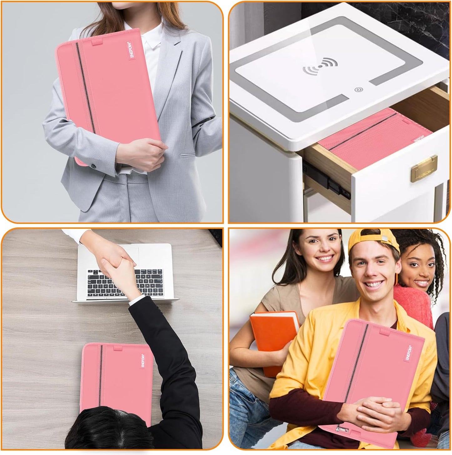 ENGPOW Accordion File Organizer,Fireproof 13 Pockets Expanding File Folder,Document Organizer Folder with Zipper＆Labels,Portable Home Travel Safe Storage for Letter A4 Files and More,Pink