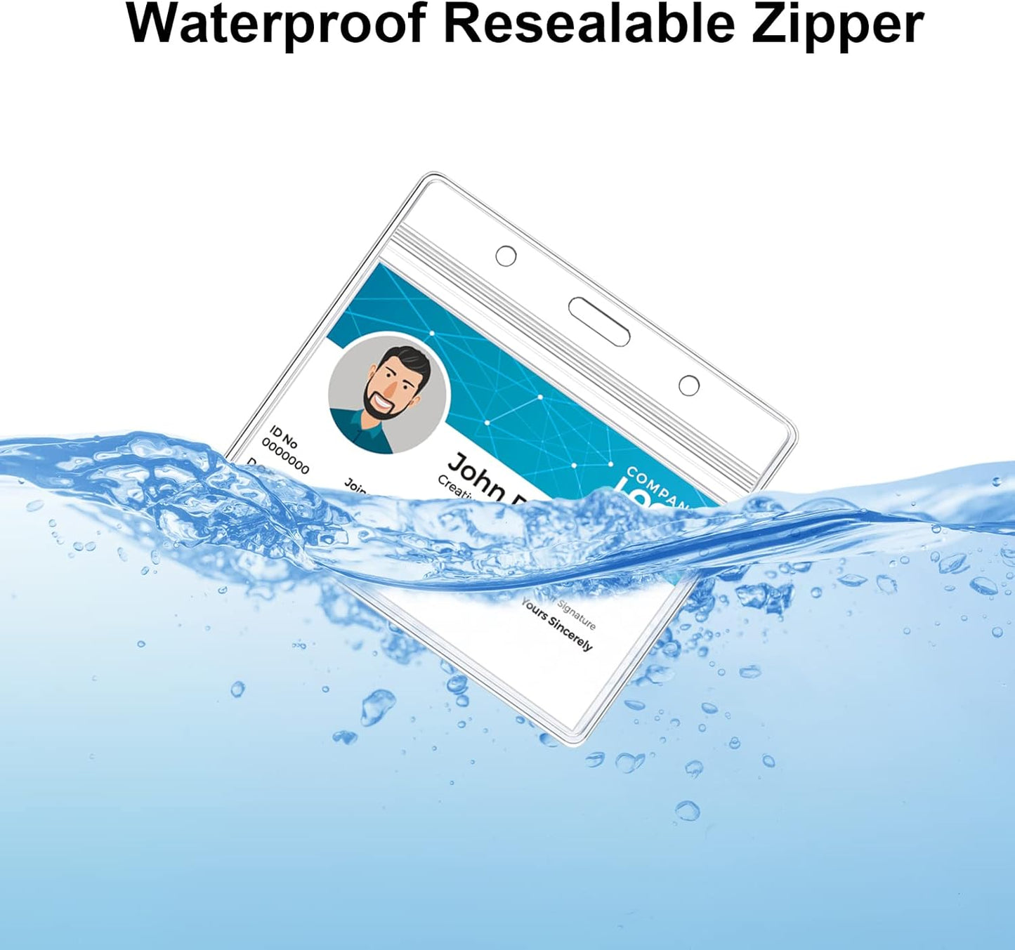 Koorito 50 Pack Name Badge Holders with Clear PVC Horizontal Badge Holder, Metal Badge Clip, Waterproof Resealable Zipper Seal Name Holder Tags