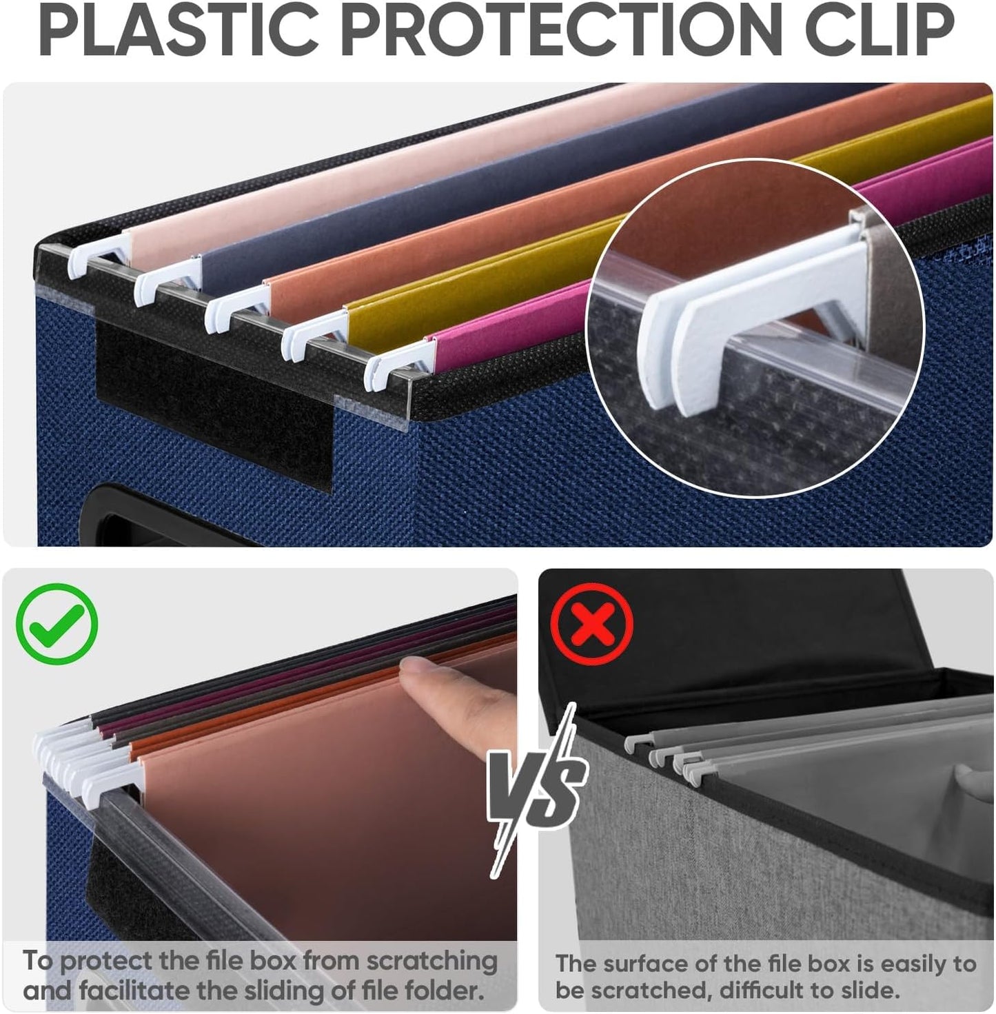 BALEINE File Organizer Box with Lid, Collapsible File Folder Organizer with Plastic Slide, Hanging File Folder Box for Office Document Storage (1 Pack, Blue, S)