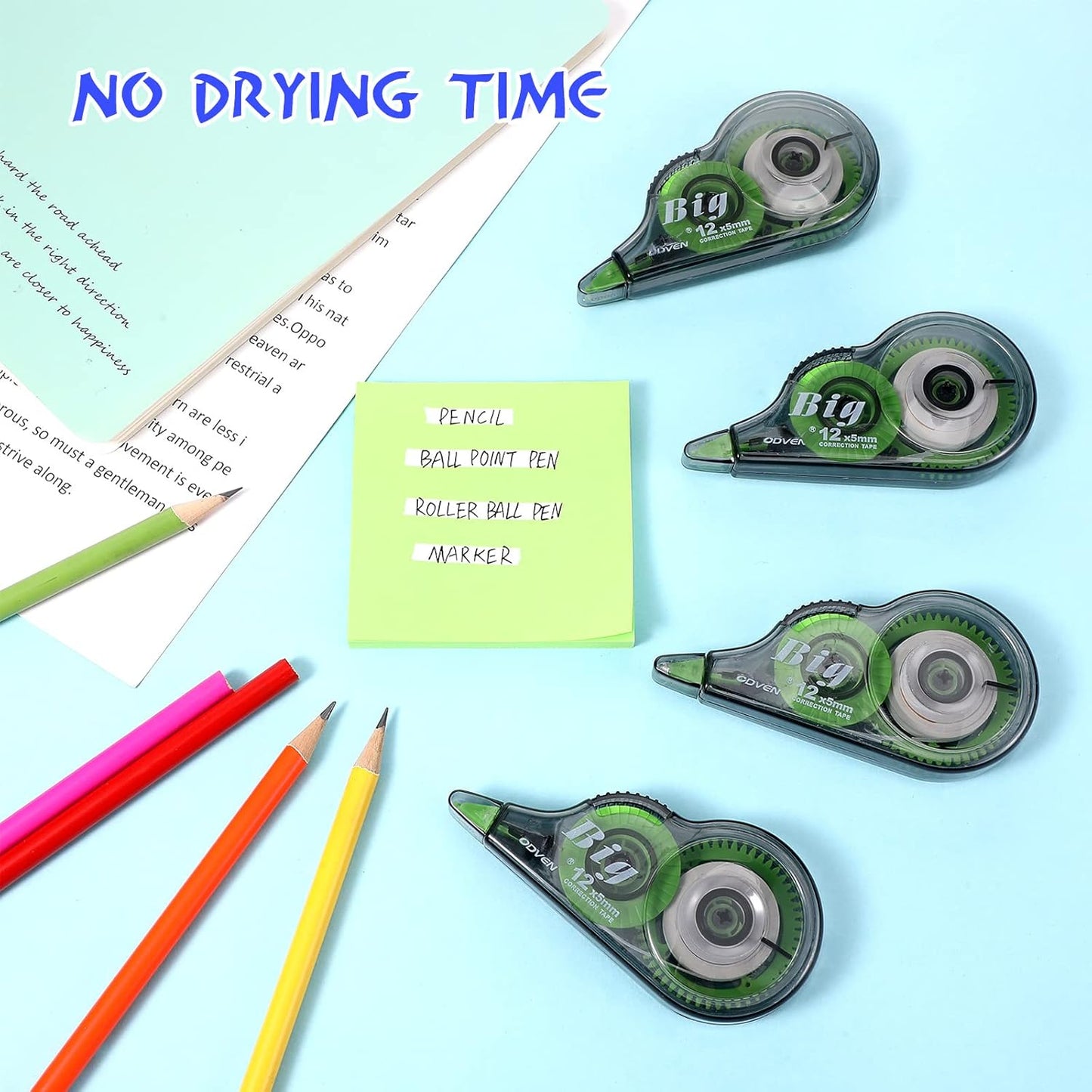 Yexiya 12 Pieces Correction Tapes Original Correction Wide Eraser Applicator Easy to Use Applicator Translucent Tapes Shows for Office Note Journal Scrapbooking, 0.2 Inch x 39.4 Feet